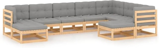 vidaXL 9-tlg. Garten-Lounge-Set aus massivem Kiefernholz in U-Form mit grauen Polstern - Bild 1