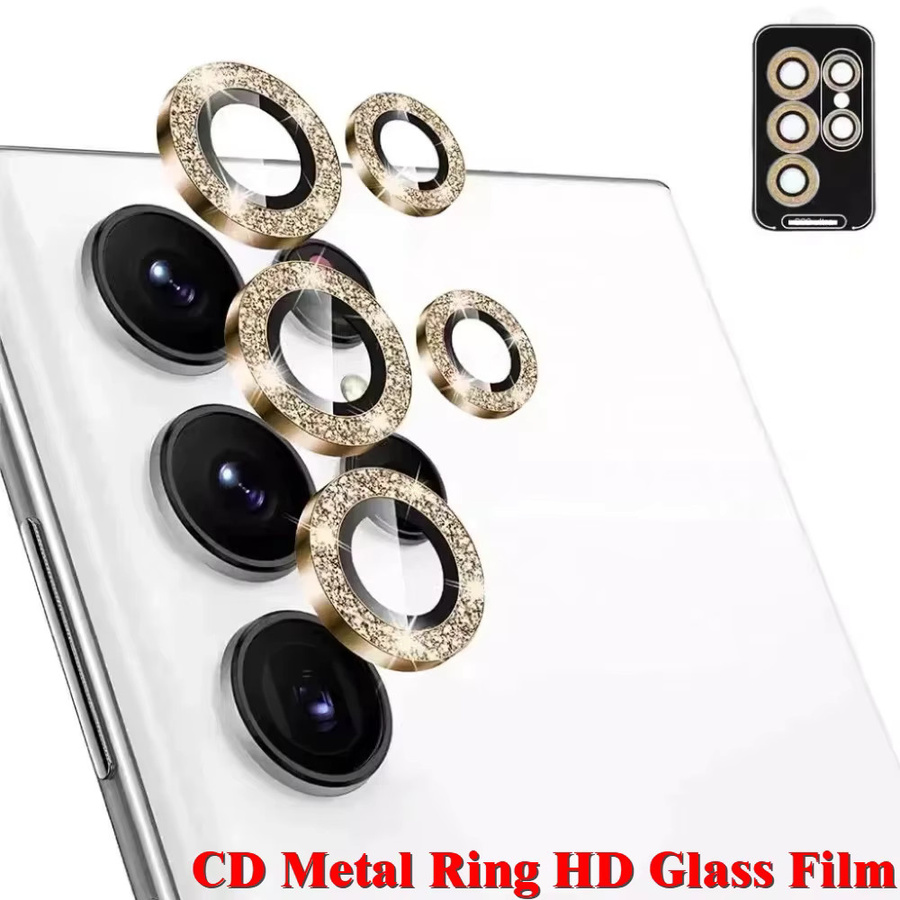 Glitzer Kameralinsenschutzfolie für Samsung Galaxy S23 S24 S25 S26 Ultra Plus mit Metallring in Gold - Bild 2