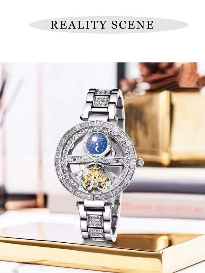 AILANG Armbanduhr Automatik, Leder, Blau, Silber, Damen - Bild 2