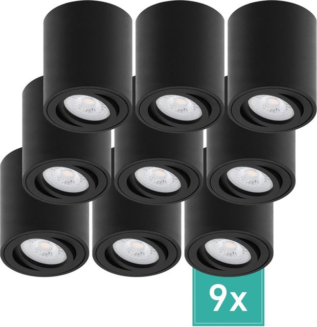 Oktaplex Lighting 9er Set Aufbaustrahler Lile M aus Aluminium in Schwarz mit GU10 Fassung und verstellbarem Spotrahmen - Bild 1
