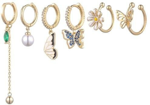 Ohrring-Set 925 Sterling Silber, Zirkon, Schmetterlingskranz, goldgelb - Bild 1
