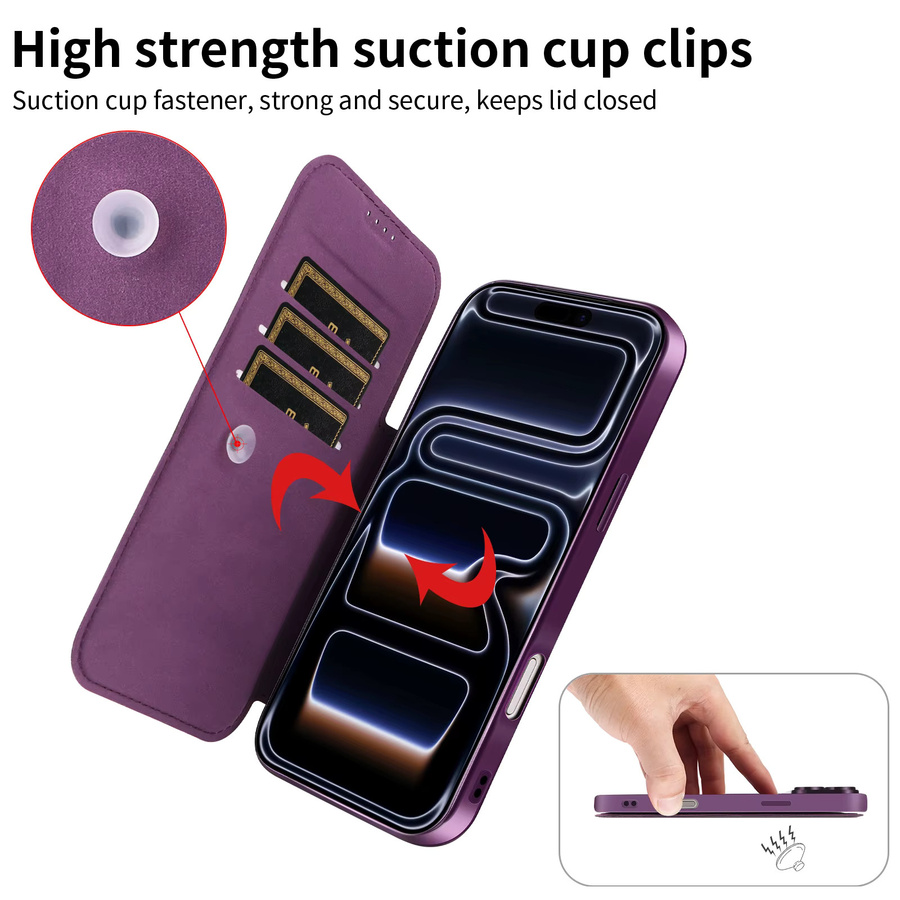 Magnetische Kunstleder Handyhülle für iPhone 17 Pro Max mit Kartenfach und Linsenschutz in Grün und Lila - Bild 2