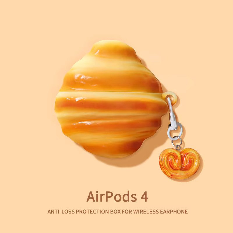 Stoßfeste Croissant Schutzhülle für Apple AirPods 1, 2, 3 und Pro 2 mit Anhänger in Orange - Bild 1