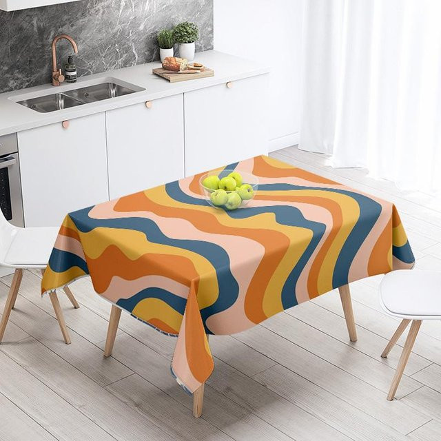 Beau Maison Tischdecke mit abstraktem geometrischem Design in Orange, wasserabweisend und fleckenabweisend, B: 100 cm, T: 145 cm - Bild 1