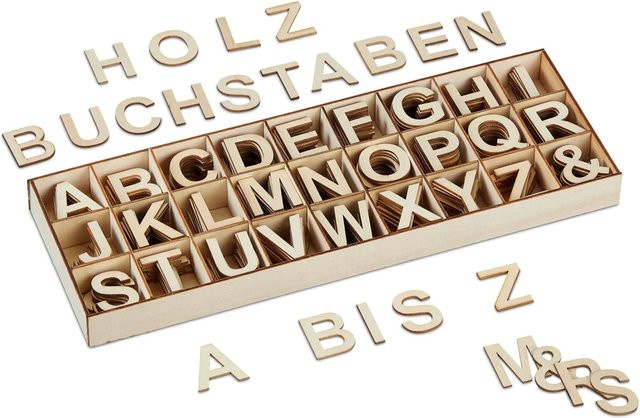 Relaxdays Buchstaben Set Kiefernholz Natur mit Sortierkasten - Bild 1