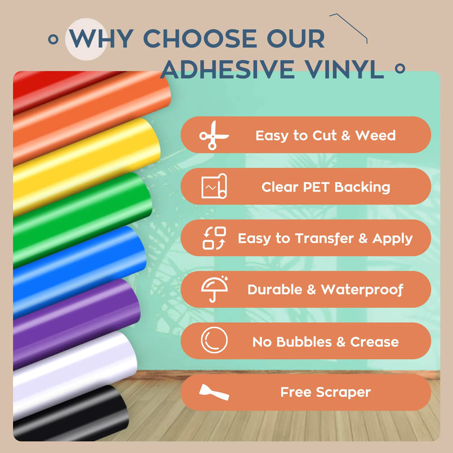 HTVRONT Permanent Vinyl Bundle 8er-Pack Multicolour, 8 Rollen mit Breite: 30,48 cm und Länge: 152,4 cm pro Rolle, passend für Cricut und Cameo Schneidemaschinen - Bild 2
