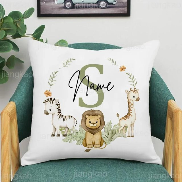 Personalisierter Kissenbezug mit Tier-Motiv und Namen von JMG Clothing, Farbe Weiß, B/H: 50 x 50 cm - Bild 1