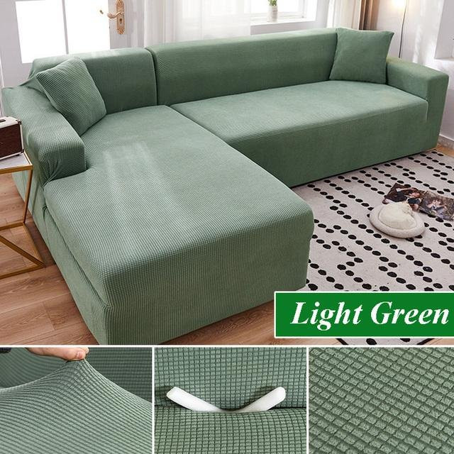 Yiran Furniture Sofabezug aus elastischem Polarfleece für Ecksofas und Chaiselongues, Hellgrün, Breite: 215-300 cm - Bild 1