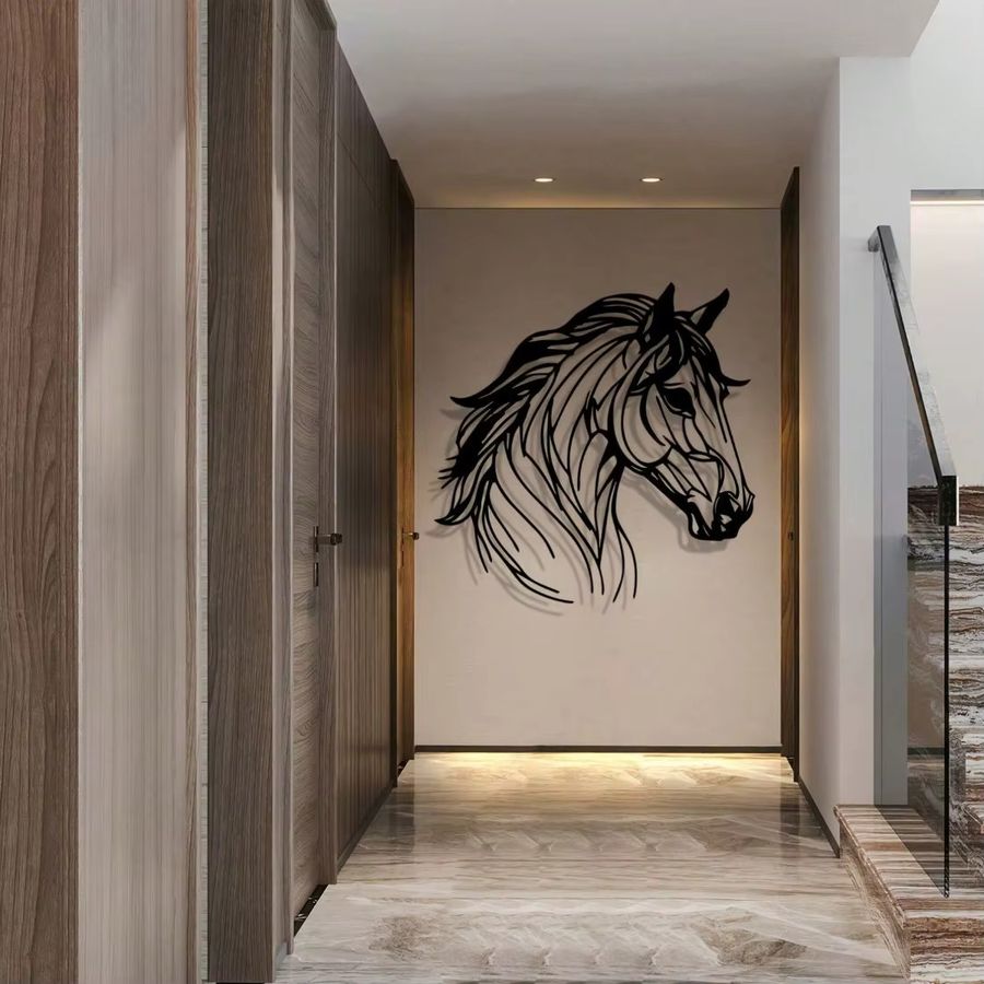 CIFBUY Vintage Wild Horse Metall-Wandkunst, minimalistische einzeilige Skulptur aus Eisen in Schwarz für deine moderne Wohnzimmerdekoration - Bild 4