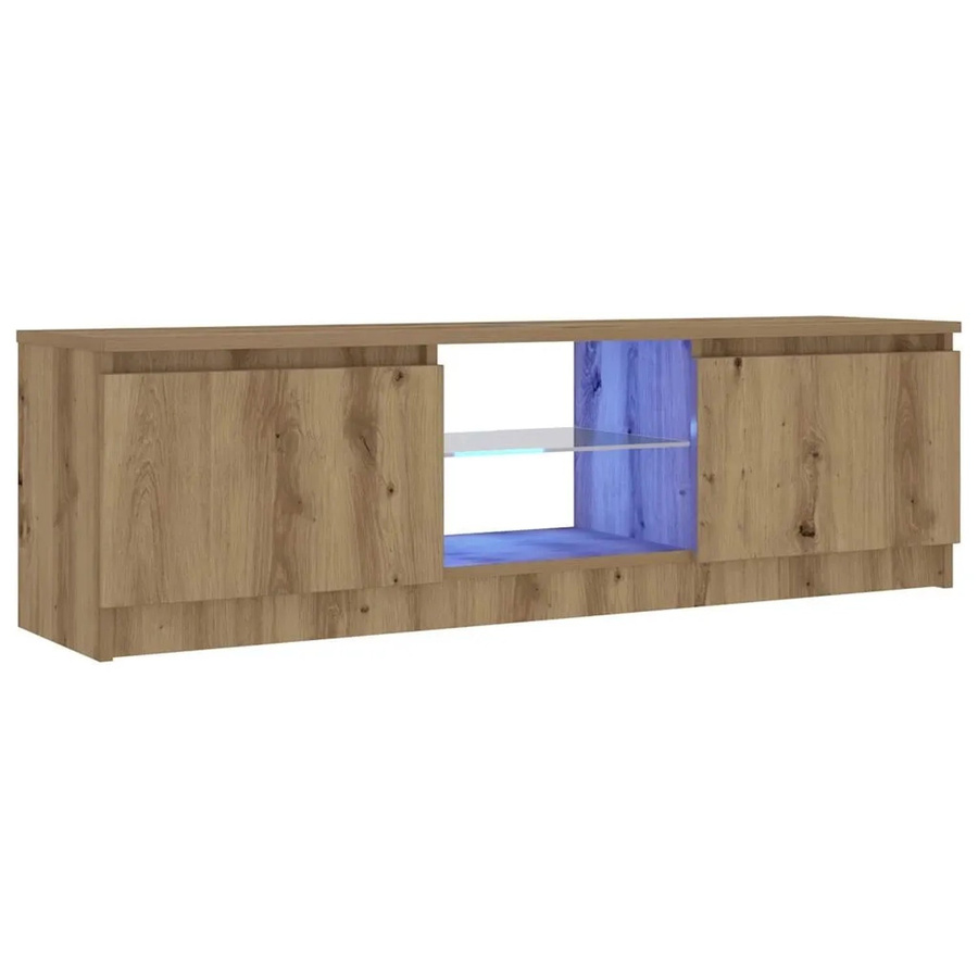 vidaXL TV-Schrank mit LED-Leuchten in Artisan-Eiche, Farbe: Braun, B/T/H: 120 x 30 x 36 cm - Bild 2