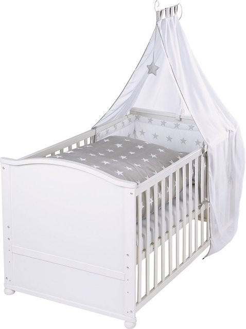roba Kinderbett Stars Komplettbettgarnitur 4-teilig in Weiß mit Himmelstange und Matratze, B/L: 79 x 153 cm - Bild 1