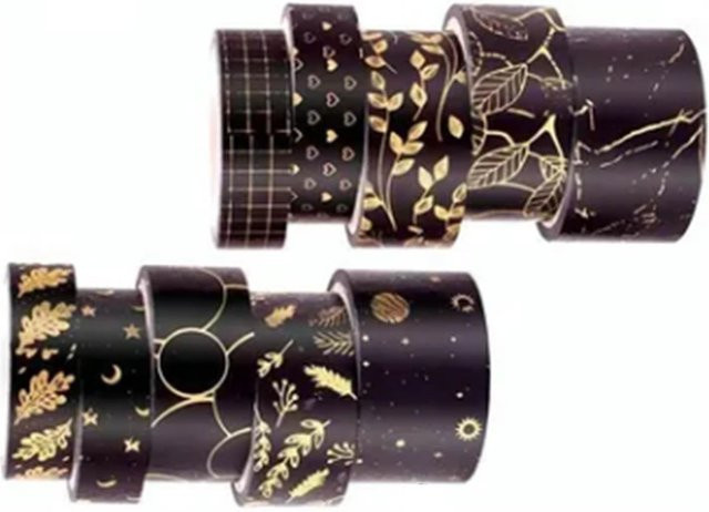 GoolRC Washi Tape Set mit 10 Stück Japanischem Papierband in Schwarz, Gold und Grau für DIY Bastelarbeiten und Alben - Bild 1
