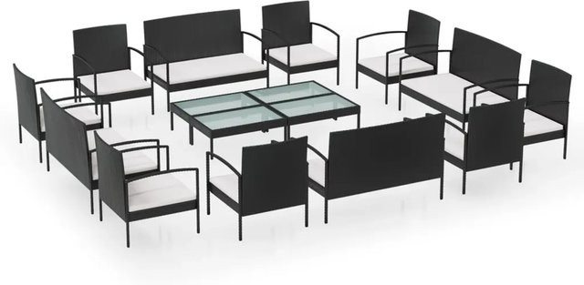 vidaXL 16-tlg Garten-Lounge-Set mit Auflagen aus Poly Rattan in Schwarz Modell 6 - Bild 1