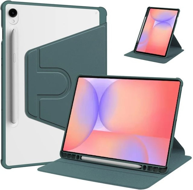 Rotationsabdeckung für Samsung Galaxy Tab S10 Lite 10,9 Zoll, Acryl-Tablet-Hülle mit klarem Rückenständer und Bleistiftschlitz, Farbe: Transparent/Grau, Modell: SM-X400/X406B - Bild 1