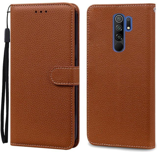 Xiaomi Redmi 9 Leder-Flipcase Brieftasche Hülle aus weichem Silikon in Braun - Bild 1