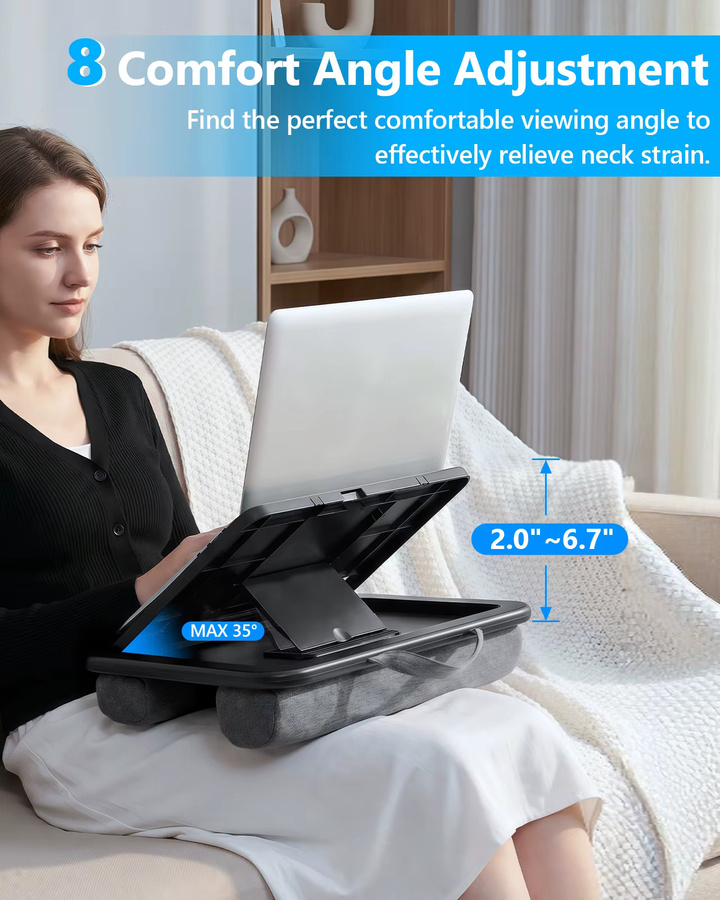 Oatsbasf Laptop-Schreibtisch mit weichem Kissen, verstellbarer tragbarer Laptop-Halter für Notebooks bis 15,6 Zoll, Schwarz und Grau - Bild 3