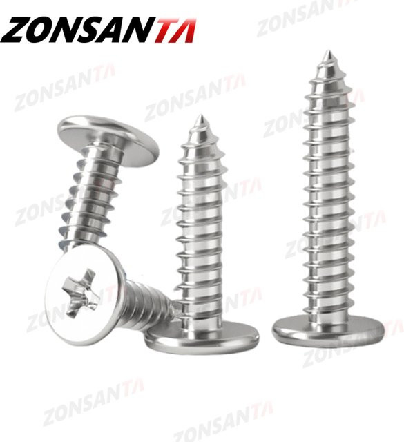 ZONSANTA Ultraflachkopf-Selbstschneidende Holzschrauben aus A2 304 Edelstahl, Kreuzschlitz, Silber - Bild 1