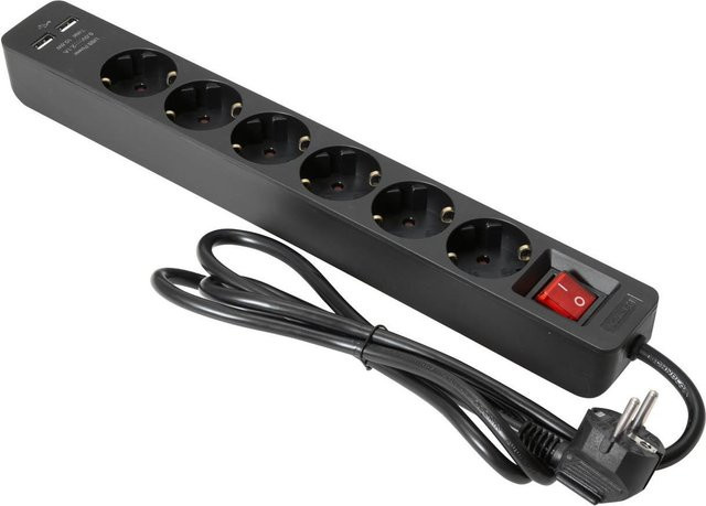 EUROLITE Steckdosenleiste ON-1 6-fach mit 2 USB-Anschlüssen in Schwarz - Bild 1