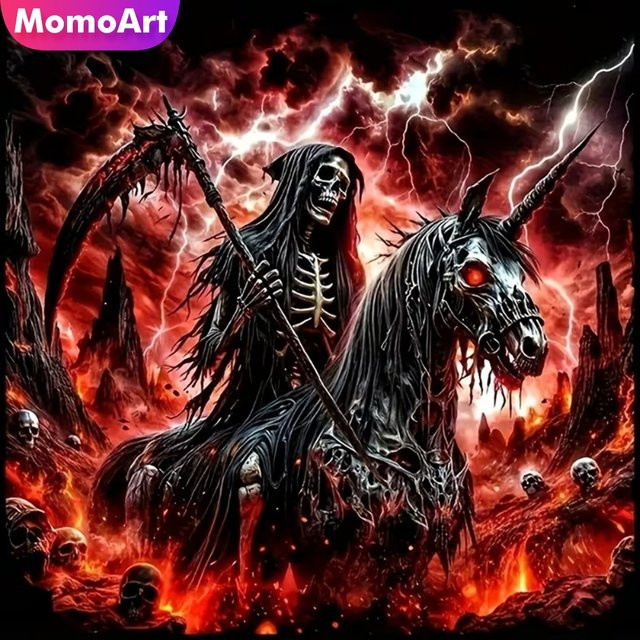Momoart Diamond Painting Skelett-Porträt Horror DIY Mosaik Pferdebild in Mehrfarbig für deine Heimdekoration - Bild 1