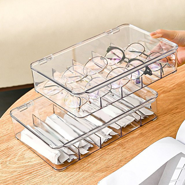 Stapelbare Organizer-Box aus transparentem Acryl mit mehreren Fächern zur Aufbewahrung von Brillen, Teebeuteln und Kosmetika - Bild 1