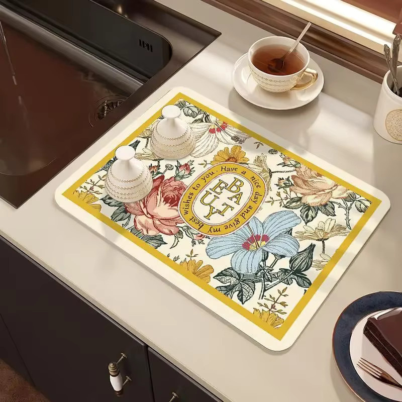 VIKKAMA Saugfähige Küchenmatte aus Diatomeenerde für Bar und Kaffeemaschine, schnelltrocknende Abflusmatte, Mehrfarbig - Bild 2