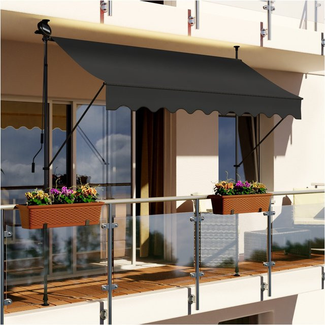 Swing&Harmonie LED Fallarm Markise mit Kurbel, Beleuchtung und Solarmodul als Klemmmarkise für Balkon und Terrasse, Breite: 279 cm - Bild 1
