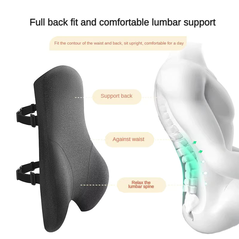 Ergonomisches Lordosenstütze-Taillenkissen aus Memory-Foam und Baumwolle in Grau für Büro und Auto - Bild 2