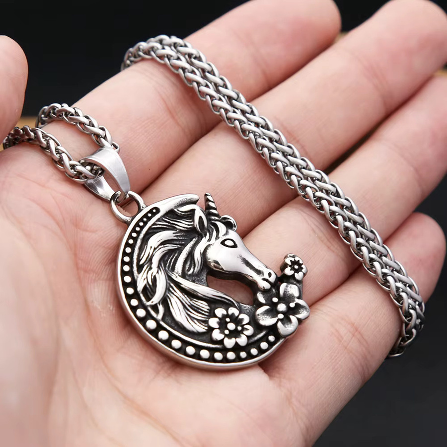 owlucky Anhänger Mond Pferdekopf Einhorn, Edelstahl, Silber, Unisex - Bild 3