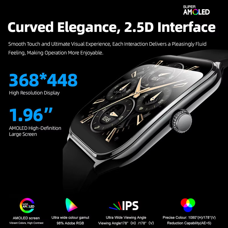 OPPO Smartwatch für Männer mit AMOLED HD Bildschirm, Bluetooth Anruf, Herzfrequenzmessung und wasserdicht, Schwarz - Bild 3