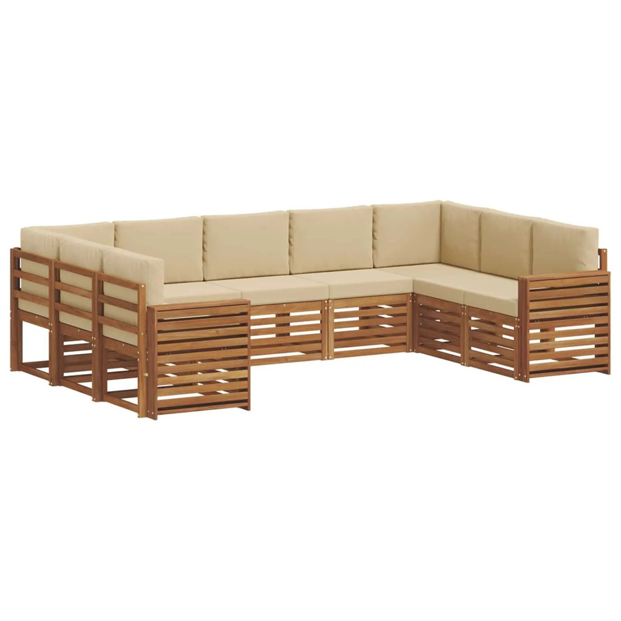 vidaXL Sofagarnitur 9-teilig aus Massivholz Akazie in Natur und Beige mit U-Form und Kissen - Bild 2