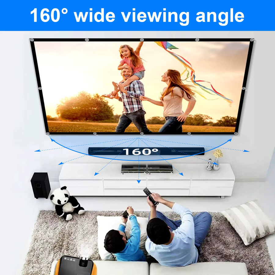 LEJIADA Projektionsleinwand 16:9 in Schwarz, waschbare und knitterfreie Milchseide-Leinwand für Heimkino und Outdoor, kompatibel mit Laser- und Kurzfokusprojektion - Bild 4