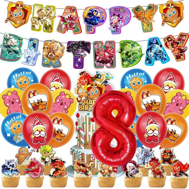 Potdemiel Shadow Milk Cookie Geburtstagsparty-Dekoration Set mit Lebkuchenmann Ballons, Banner und Tortendekoration in Mehrfarbig - Bild 1