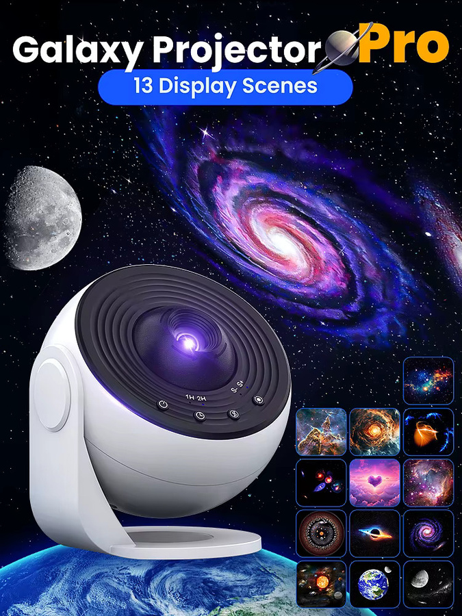 13-in-1 HD Galaxy Projektor mit 360 Grad Rotation, Planetarium mit Timer-Funktion und einstellbarer Brennweite als Nachtlicht für dein Schlafzimmer in Schwarz oder Weiß - Bild 6