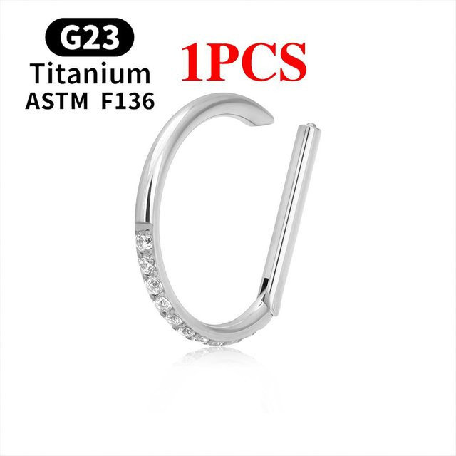 Nasenpiercing Ring Titan, D-Form Scharnier, Zirkonia, 16G, 1.2x12mm, Damen - Bild 1