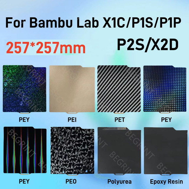 Bambu Lab Build Plate PET PEI Textur Schwarz für A1 P1P P1S X1 X2D 3D-Drucker B/B: 257 x 257 mm - Bild 1