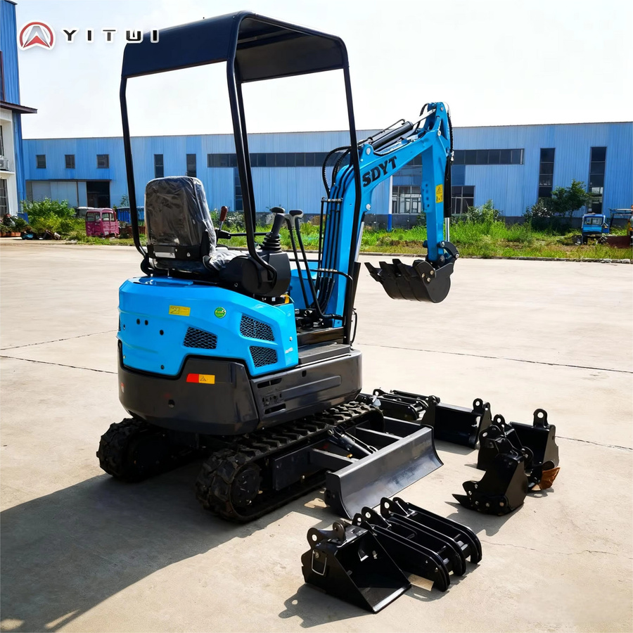 YITUI Mini-Bagger Raupenbagger mit Hydraulikantrieb und Kabine in Blau - Bild 3