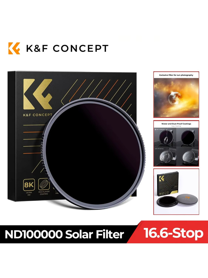 K&F Concept Nano-X ND100000 Solarfilter 16,6-Stopp mit 28 Schichten in Schwarz für DSLR-Kameraobjektive, Durchmesser: 49 mm bis 95 mm - Bild 6