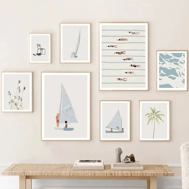 Potdemiel Minimalistische Leinwandmalerei mit Strand- und Ozeanmotiv in Mehrfarbig, Rechteckiges Wandkunst-Poster für dein Wohnzimmer - Bild 1