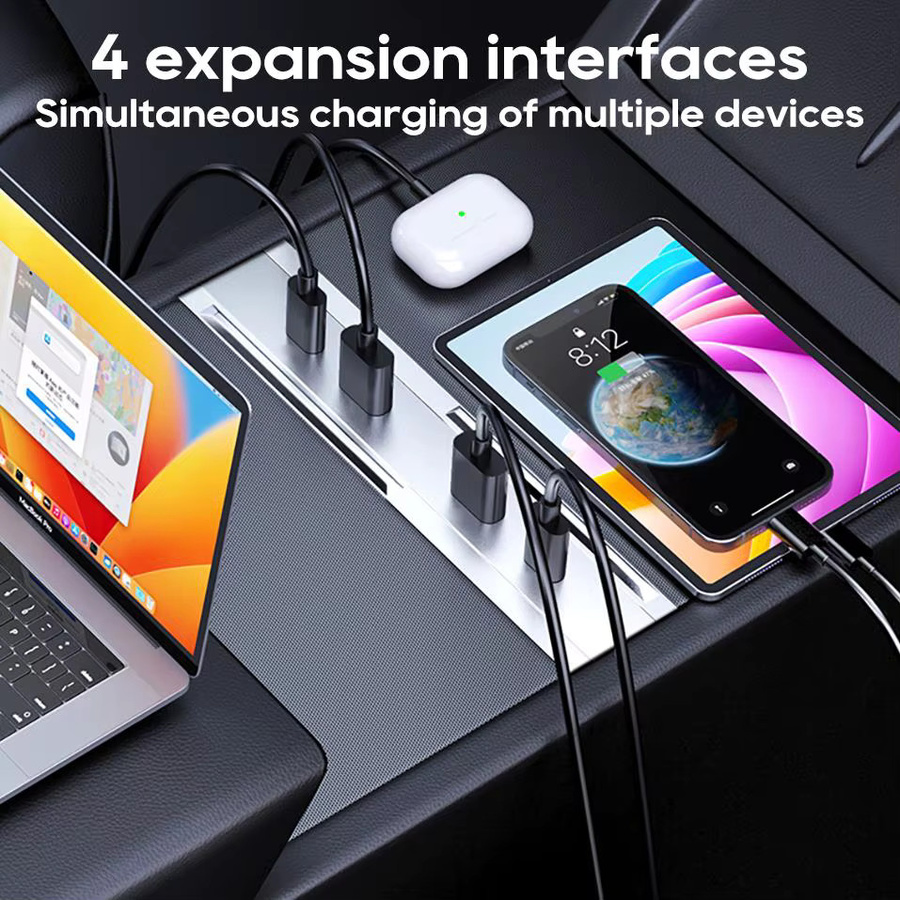 TEKSY Expansion Dock 65 W USB-C Hub Schnellladestation für Tesla Model Y 2025 Juniper und Model 3 Highland 2024 in Silber - Bild 4