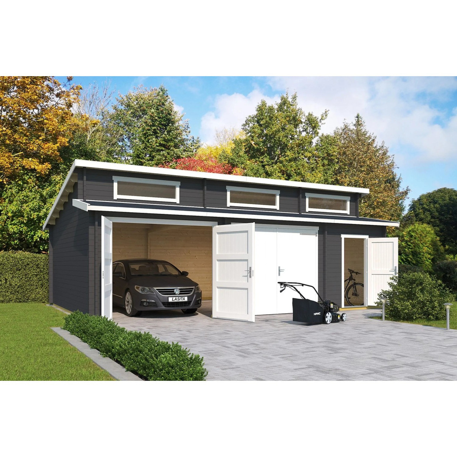 Lasita Maja Blockbohlen-Garage Hawaii mit Holztoren in Carbongrau, B/T: 780 x 520 cm - Bild 4