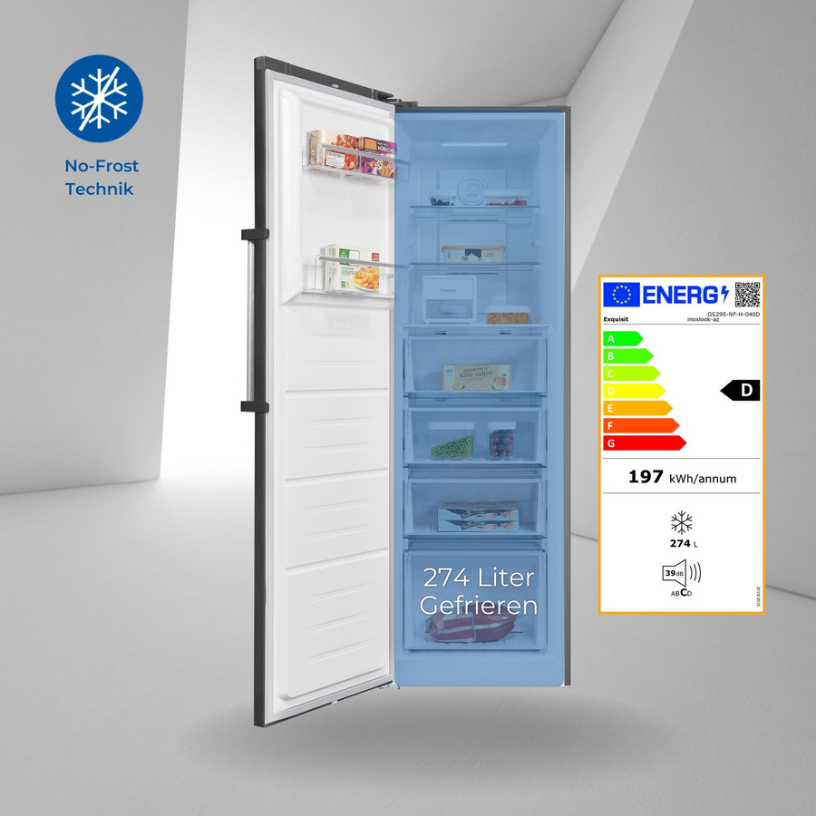 Exquisit Gefrierschrank No Frost in Silber, B/H/T: 60 x 185 x 66 cm, 274 l - Bild 4