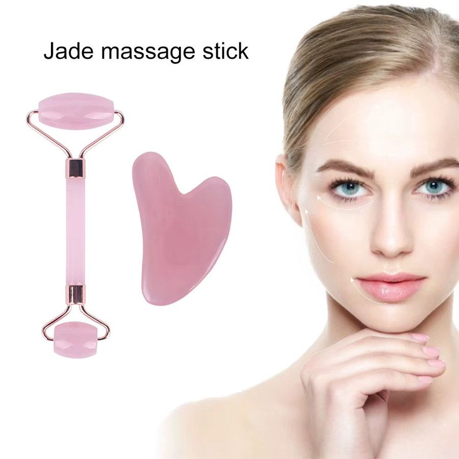 CAMMUO Jade Gua Sha Rosenquarz-Gesichtsroller, Rosa, Unisex - Bild 1