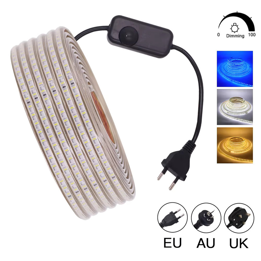 KISUFU Dimmbarer RGB LED-Streifen 220V, Blau und Multicolour, IP65 Wasserdicht, 120 LEDs/m, Breite: 6 mm - Bild 4