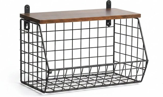 Relaxdays Obstkorb Wandregal aus Eisen und MDF mit Gitter-Design, B/T/H: 30 x 21 x 20 cm - Bild 1