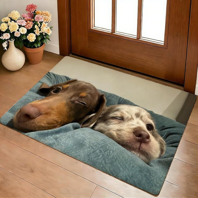 Home Lab C Kwaii Süßer Hund Fußmatte aus Flanell in Blau, rutschfest und waschbar, B/T: 40 x 60 cm - Bild 1