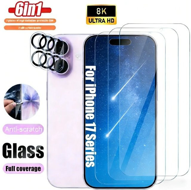 ZMZE 6-in-1 Ultra-Klarer Displayschutz und Kameralinsen-Glas für iPhone 17 16 15 14 13 12 11 Pro Max Plus in Transparent - Bild 1