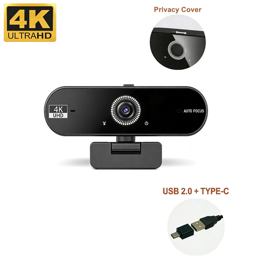 JETO 4K UHD Webcam mit 8MP Autofokus, Duale KI-Geräuschunterdrückende Mikrofone und USB-C-Adapter in Schwarz für PC und Laptop - Bild 7