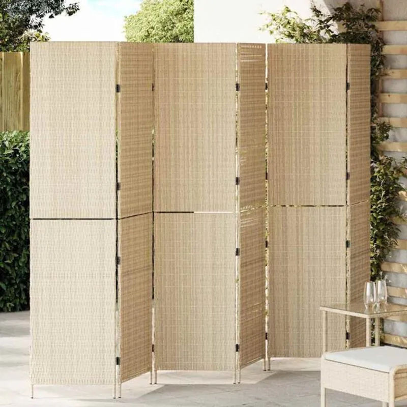 Faltbarer Raumteiler mit 6 Paneelen aus Polyrattan in Beige von Vidaxl, B: 292 cm, H: 180 cm - Bild 1