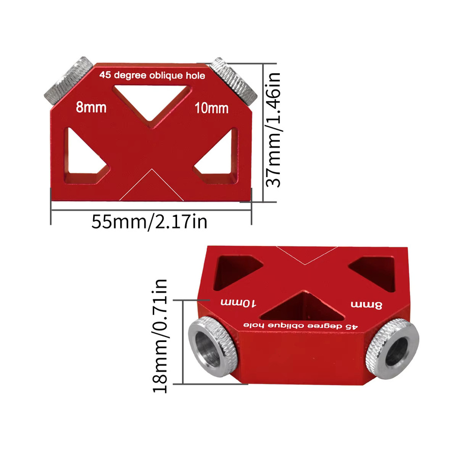 FNICEL Multifunktionaler 45 Grad Winkel Bohrer Guide aus Aluminium für präzises Schräglochbohren und Dübel Jig in Silber oder Rot - Bild 2