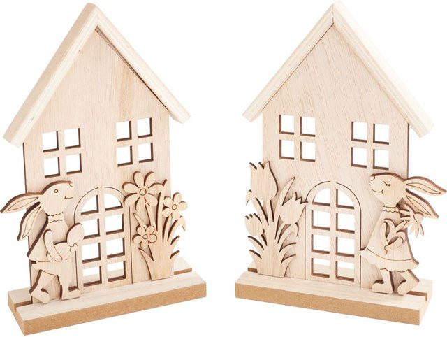 VBS Holz-Steckmotiv Bunny Cottage 2er-Set in Beige für die Osterzeit und den Frühling - Bild 1